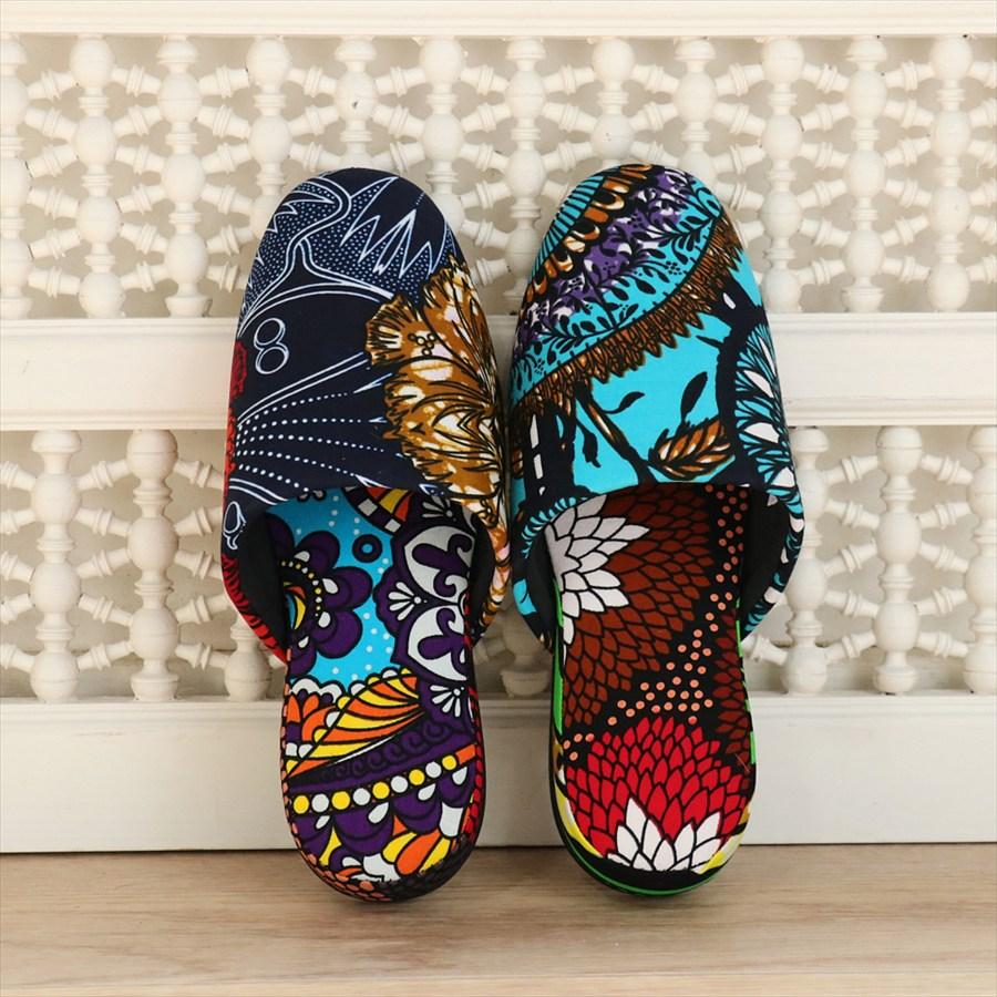 パーニュ布スリッパ 22.5-25cm Mサイズ 南河原スリッパ/ African wax print textile 現品 | 