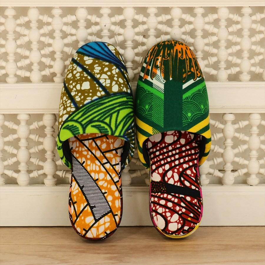 パーニュ布スリッパ 22.5-25cm Mサイズ 南河原スリッパ/ African wax print textile 現品 | 