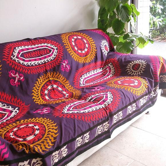 シルクの手刺繍スザニ ウズベキスタン スザンニ（suzani）紫に５つの黄色い太陽 | ブランド登録なし | 01