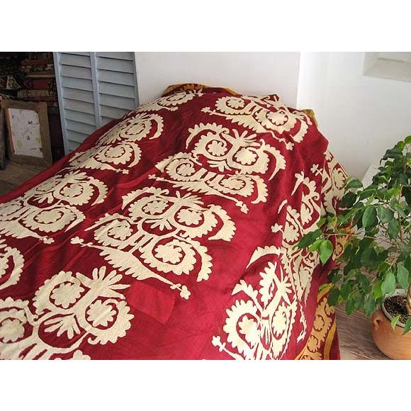 ウズベキスタン オールドスザンニ小豆色に白いモチーフ | ブランド登録なし | 01