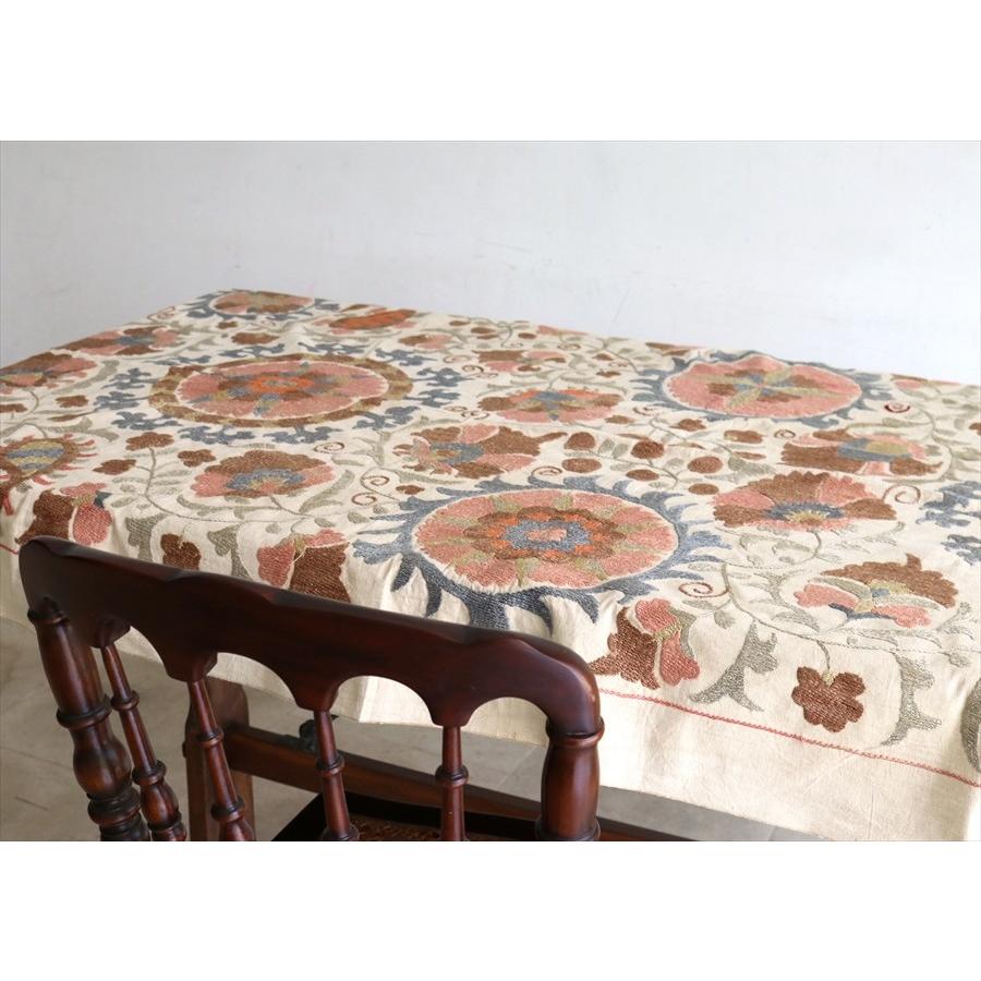 スザンニ刺繍・アンティークデザインリプロダクション 177x99cm 太陽のような花・ペールピンク＆ブルー | ブランド登録なし | 03