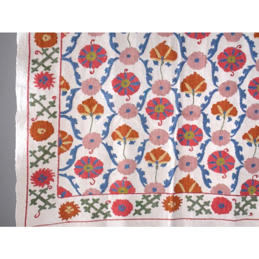 ウズベキスタン・スザンニ刺繍布　アンティークデザイン 142x81cm フラワーモチーフ・ブルートレリス | ブランド登録なし | 03