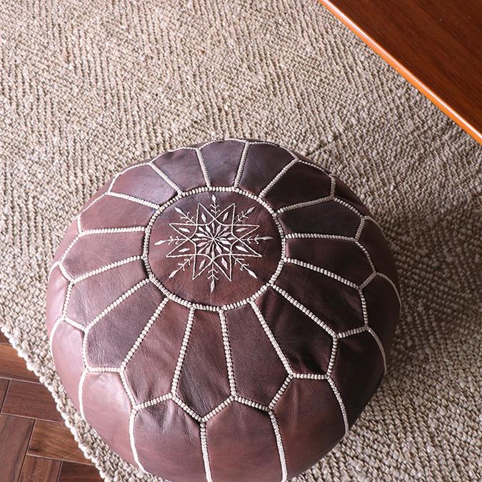 Moroccan POUF Dark Brown モロッコ プフφ50cm ヤギ革 ブラウン
