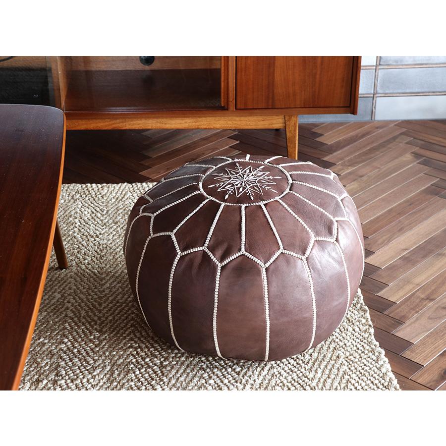 【美品】モロッコプフ / オットマン / インテリア / ブラウン Moroccan POUF Dark Brown モロッコ プフφ50cm ヤギ革 ブラウン