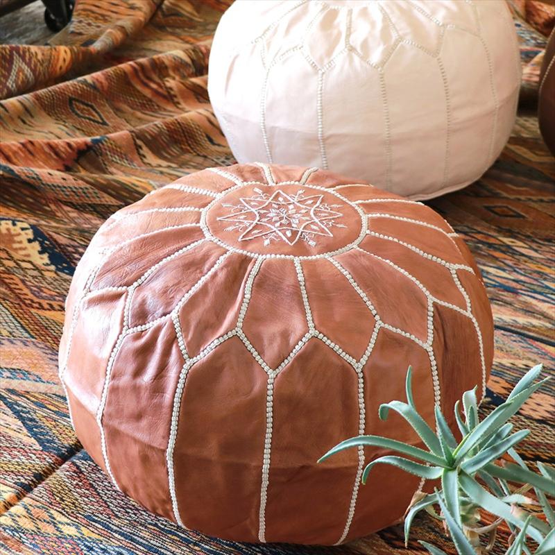 Moroccan POUF Tan モロッコ プフφ50cm ヤギ革 タン オットマン 