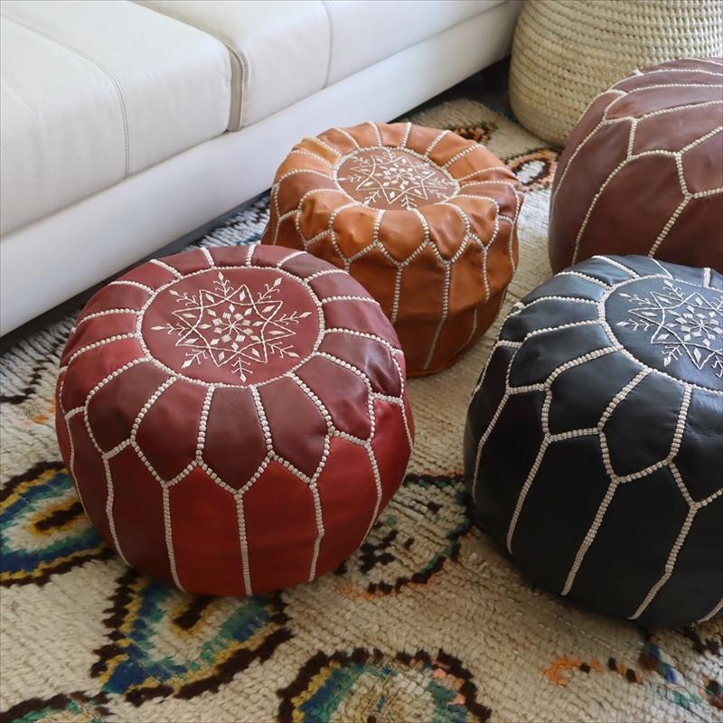 Moroccan POUF Tan モロッコ プフφ35cm ヤギ革 ブラウン オットマン