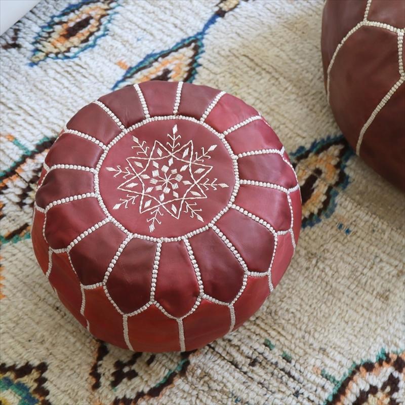Moroccan POUF Tan モロッコ プフφ35cm ヤギ革 ブラウン オットマン