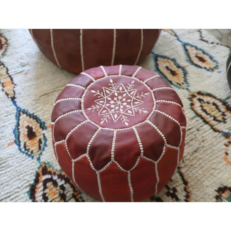 Moroccan POUF Tan モロッコ プフφ35cm ヤギ革 ブラウン オットマン 