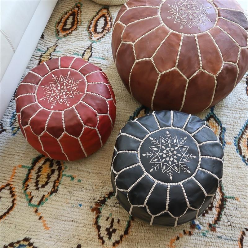 Moroccan POUF Tan モロッコ プフφ35cm ヤギ革 ブラウン オットマン
