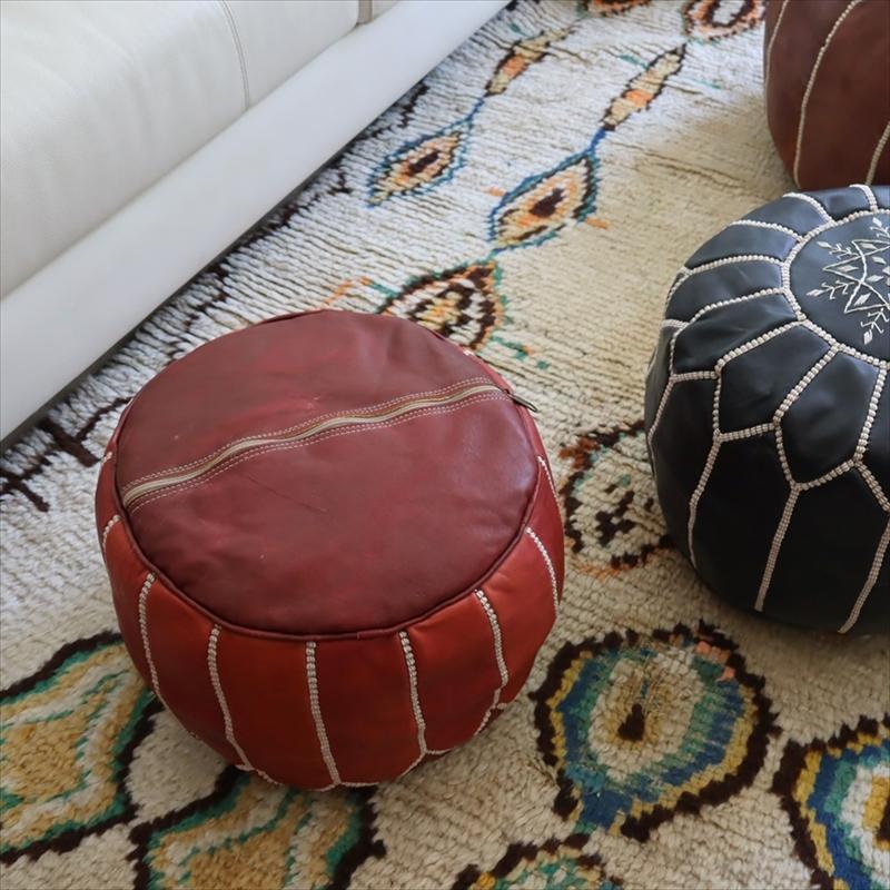 Moroccan POUF Tan モロッコ プフφ35cm ヤギ革 ブラウン オットマン