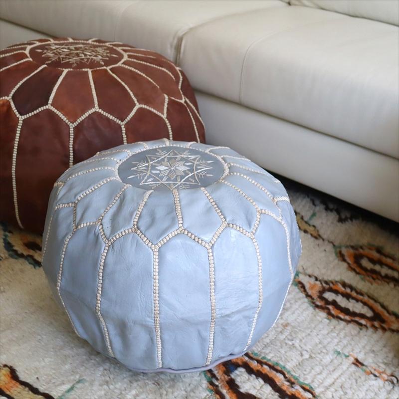 Moroccan POUF Tan モロッコ　プフφ35cm ヤギ革　ライトグレー　オットマンスツール　山羊革　ハンドメイド | ブランド登録なし