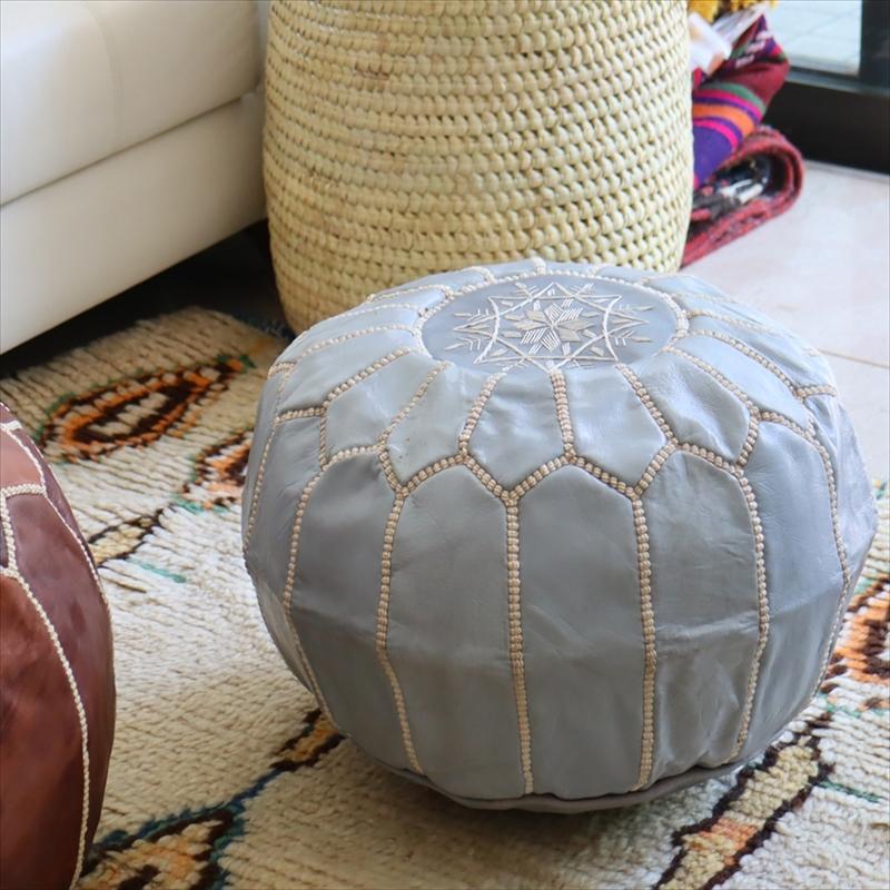 Moroccan POUF Tan モロッコ　プフφ35cm ヤギ革　ライトグレー　オットマンスツール　山羊革　ハンドメイド | ブランド登録なし | 01