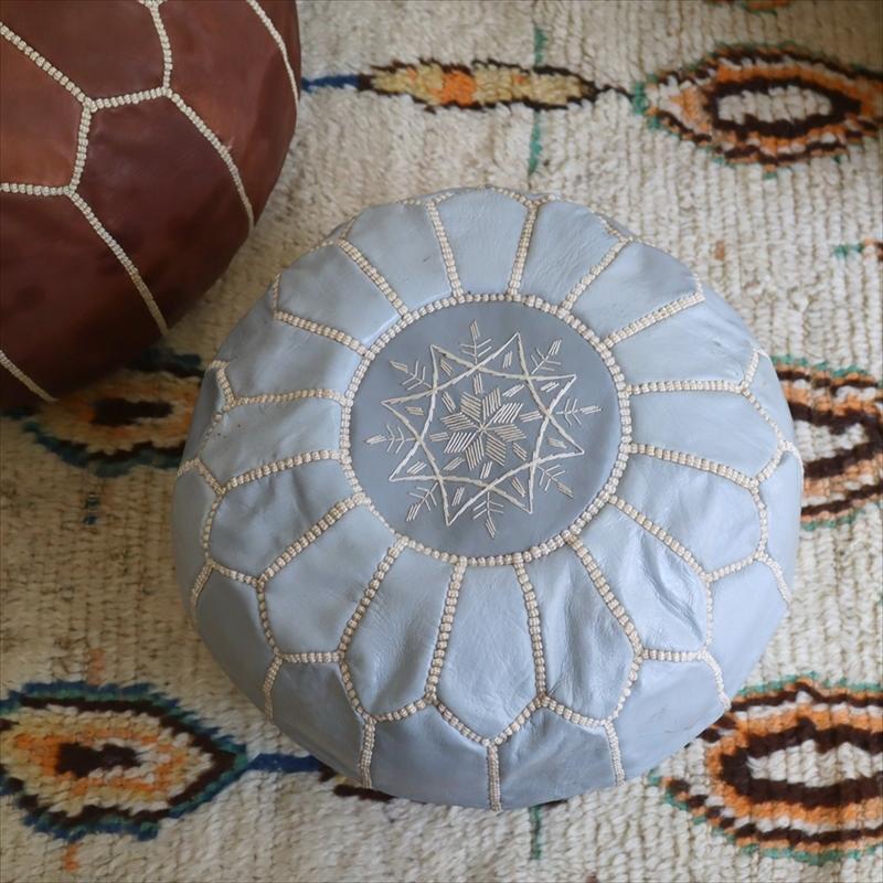 Moroccan POUF Tan モロッコ　プフφ35cm ヤギ革　ライトグレー　オットマンスツール　山羊革　ハンドメイド | ブランド登録なし | 02