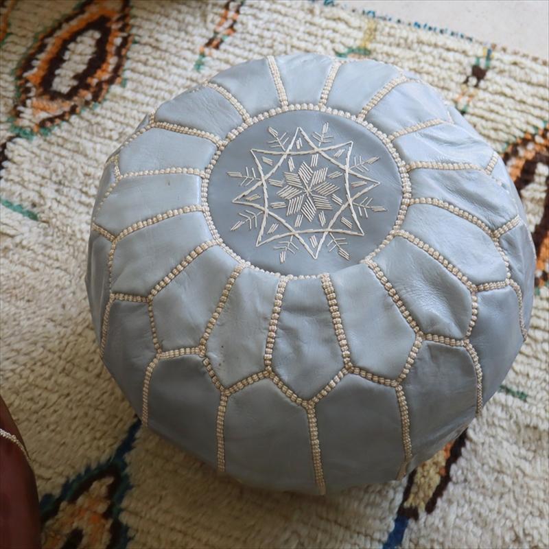 Moroccan POUF Tan モロッコ　プフφ35cm ヤギ革　ライトグレー　オットマンスツール　山羊革　ハンドメイド | ブランド登録なし | 03