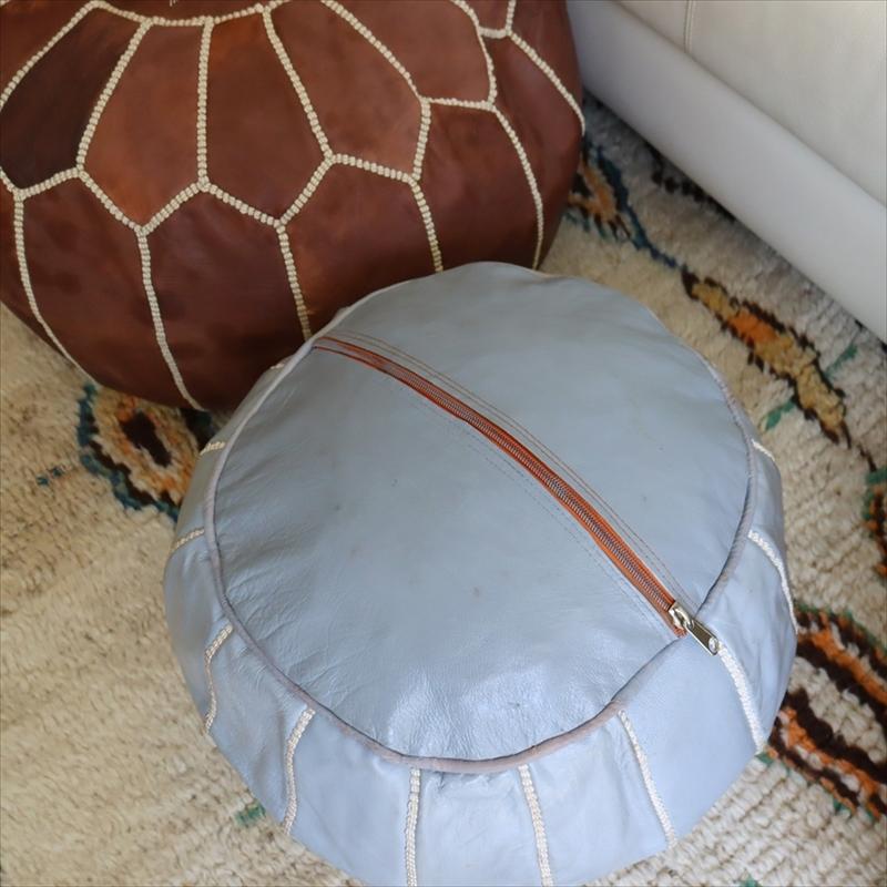 Moroccan POUF Tan モロッコ　プフφ35cm ヤギ革　ライトグレー　オットマンスツール　山羊革　ハンドメイド | ブランド登録なし | 04