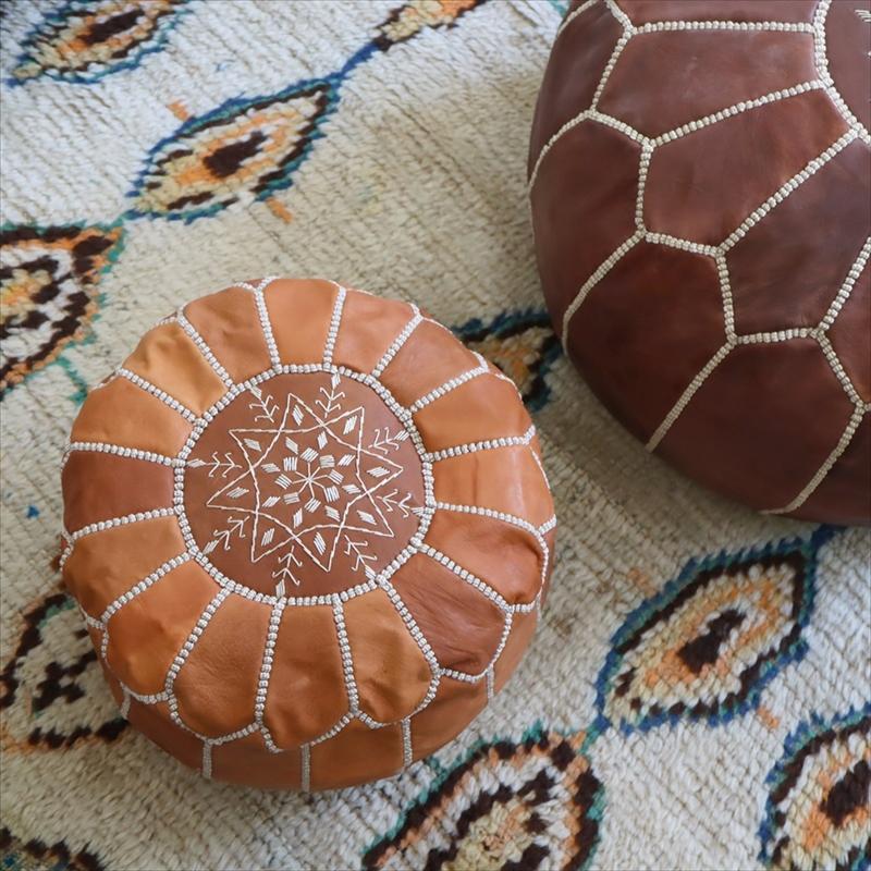 Moroccan POUF Tan モロッコ プフφ35cm ヤギ革 タン オットマン