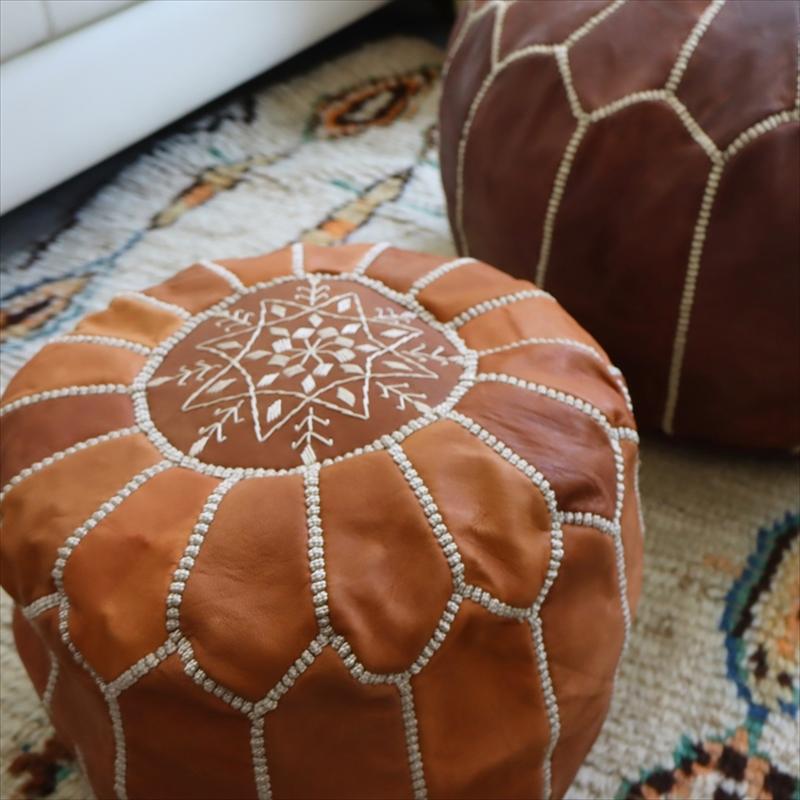 モロッコ風 オットマン プフ Moroccan POUF Tan モロッコ プフφ35cm ヤギ革 タン オットマン