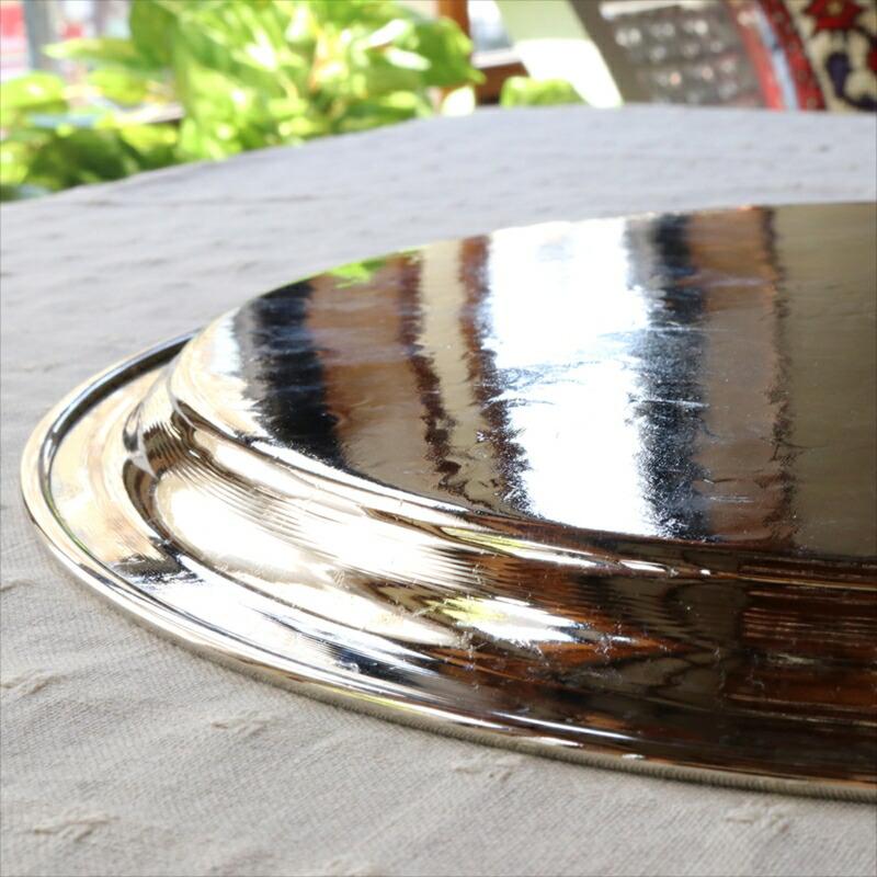 銅製の丸盆 シルバー 直径28cm  手作り＆手彫り 花と葉と波のモチーフ/Silver Tray hand made | ブランド登録なし | 04