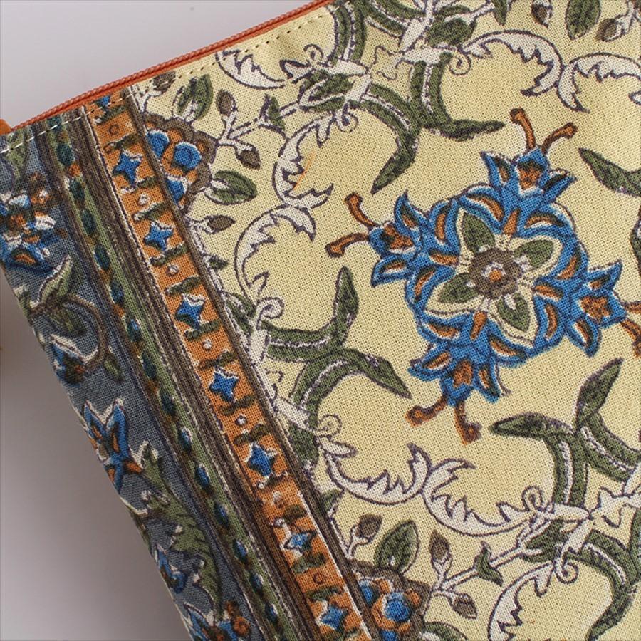 木版ブロックプリント　コットンのフラットポーチ ブルー タッセル付き/両面違うデザイン | ブランド登録なし | 02