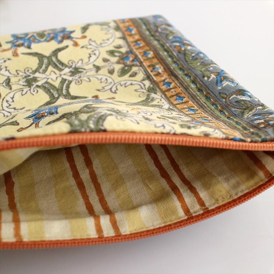 木版ブロックプリント　コットンのフラットポーチ ブルー タッセル付き/両面違うデザイン | ブランド登録なし | 04