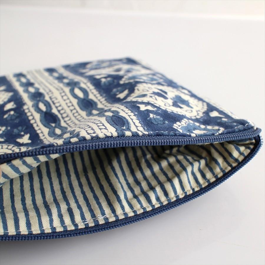 木版ブロックプリント　コットンのフラットポーチ ネイビーブルー タッセル付き/両面違うデザイン | ブランド登録なし | 04