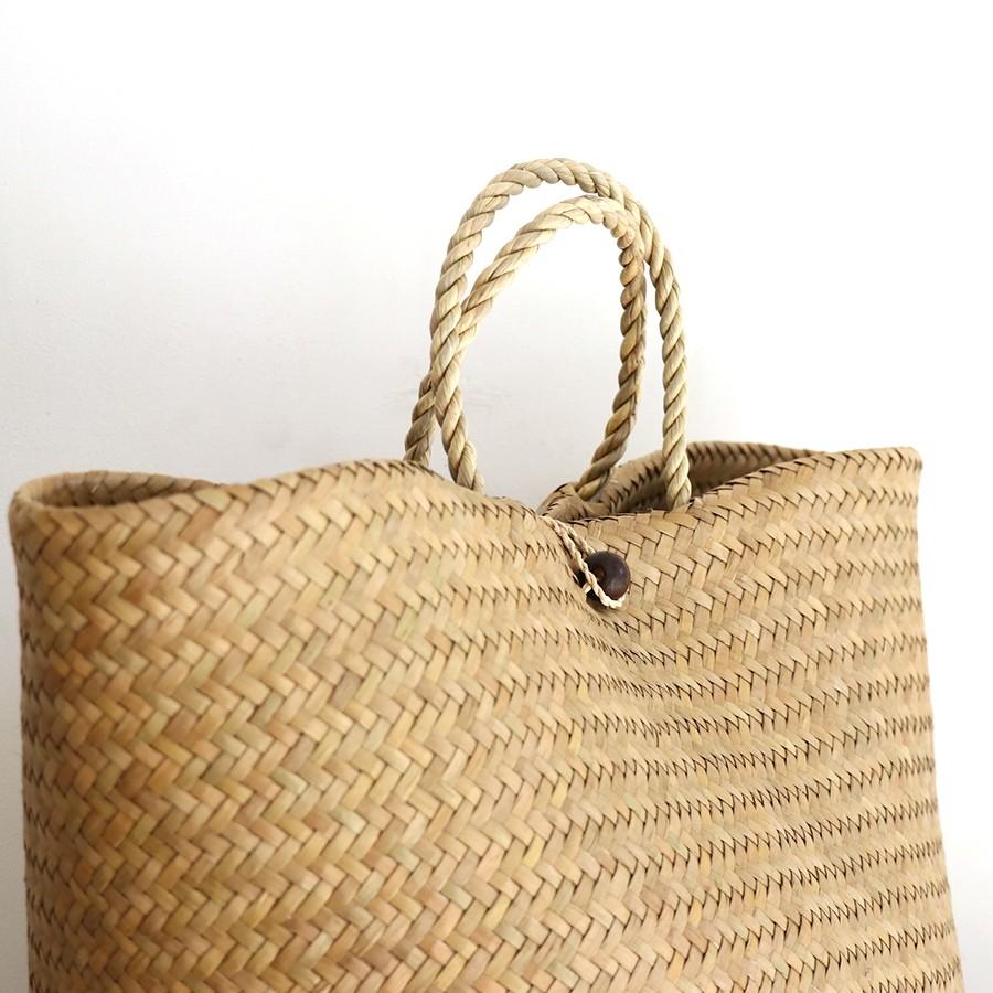かごバッグ タイ製　ナチュラルカラー　カチュー水草　二重のラウンドバスケット 大　Basket Asian straw basket, Thailand | ブランド登録なし | 01