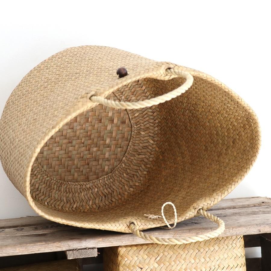かごバッグ タイ製　ナチュラルカラー　カチュー水草　二重のラウンドバスケット 大　Basket Asian straw basket, Thailand | ブランド登録なし | 04