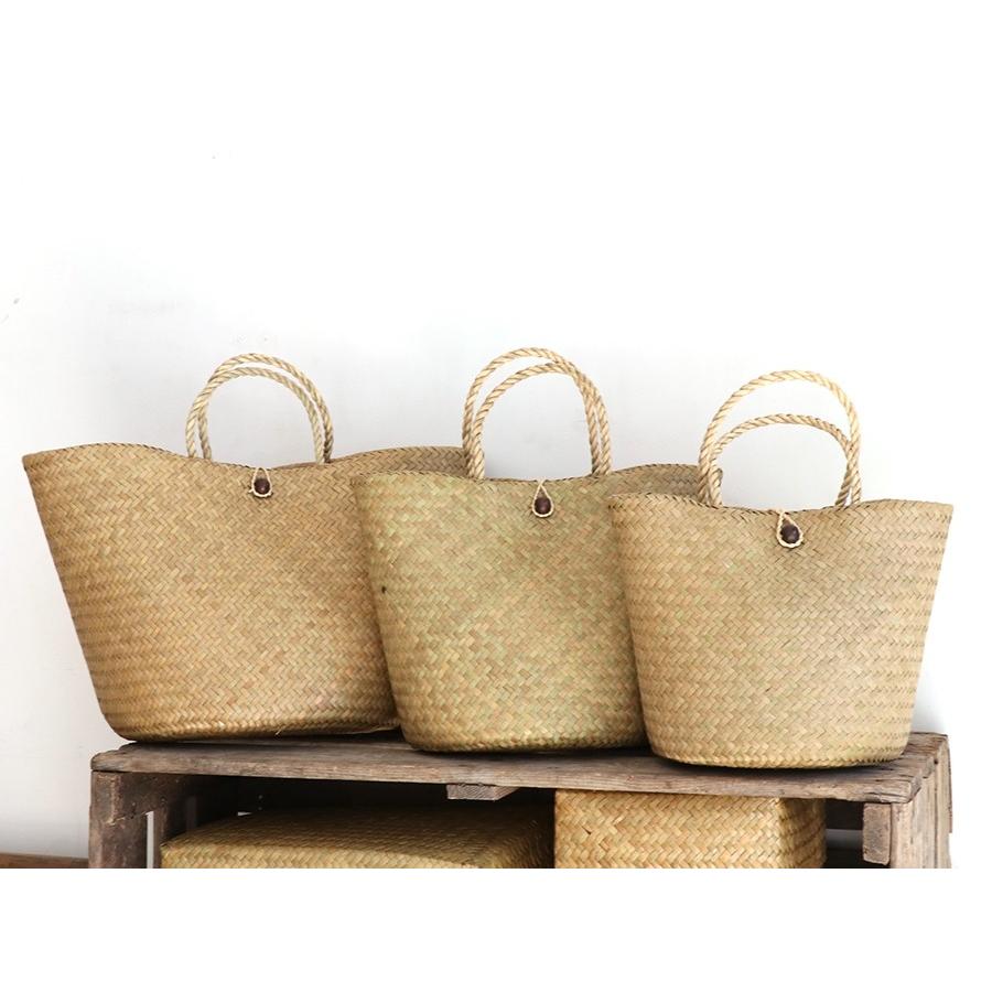 かごバッグ タイ製　ナチュラルカラー　カチュー水草　二重のラウンドバスケット 大　Basket Asian straw basket, Thailand | ブランド登録なし | 05
