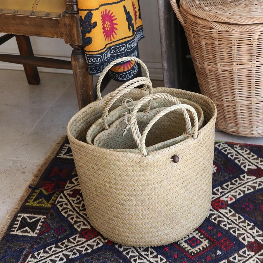 かごバッグ タイ製　ナチュラルカラー　カチュー水草　二重のラウンドバスケット 大　Basket Asian straw basket, Thailand | ブランド登録なし | 06