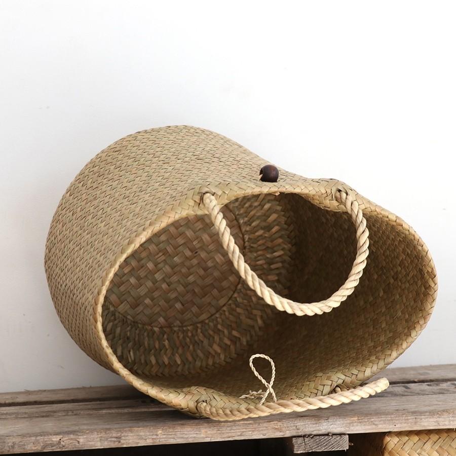 かごバッグ タイ製　ナチュラルカラー　カチュー水草　二重のラウンドバスケット 中　Basket Asian straw basket, Thailand | ブランド登録なし | 04