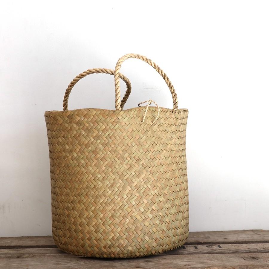 かごバッグ タイ製　ナチュラルカラー　カチュー水草　二重のラウンドバスケット 中　Basket Asian straw basket, Thailand | ブランド登録なし | 05