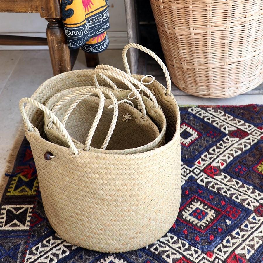かごバッグ タイ製　ナチュラルカラー　カチュー水草　二重のラウンドバスケット 中　Basket Asian straw basket, Thailand | ブランド登録なし | 06
