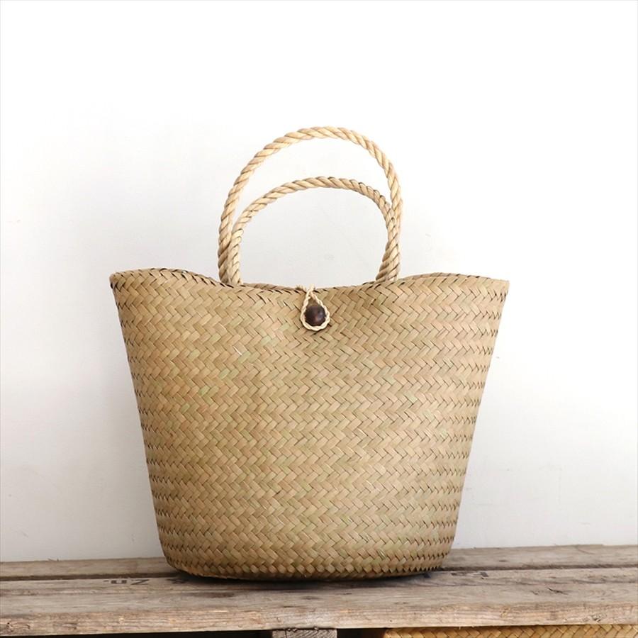 かごバッグ タイ製　ナチュラルカラー　カチュー水草　二重のラウンドバスケット 小　Basket Asian straw basket, Thailand | ブランド登録なし