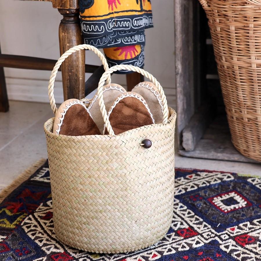 かごバッグ タイ製　ナチュラルカラー　カチュー水草　二重のラウンドバスケット 小　Basket Asian straw basket, Thailand | ブランド登録なし | 06