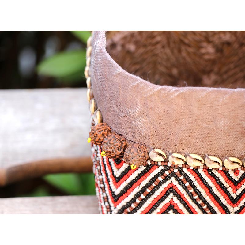 ビーズ装飾の婚礼用宝箱 スマトラ島/竹かご ヴィンテージ　SUMATRAN WEDDING BOX 赤と黒のジグザグ | ブランド登録なし | 03