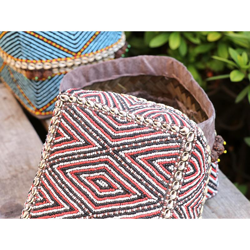 ビーズ装飾の婚礼用宝箱 スマトラ島/竹かご ヴィンテージ　SUMATRAN WEDDING BOX 赤と黒のジグザグ | ブランド登録なし | 04
