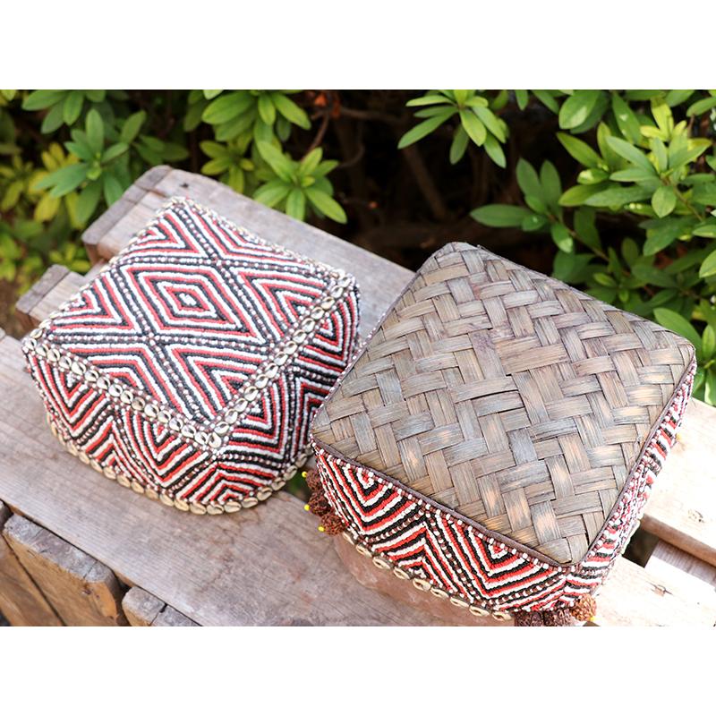 ビーズ装飾の婚礼用宝箱 スマトラ島/竹かご ヴィンテージ　SUMATRAN WEDDING BOX 赤と黒のジグザグ | ブランド登録なし | 05