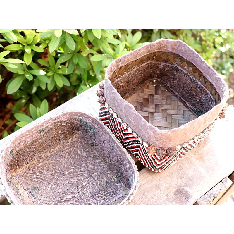 ビーズ装飾の婚礼用宝箱 スマトラ島/竹かご ヴィンテージ　SUMATRAN WEDDING BOX 赤と黒のジグザグ | ブランド登録なし | 06