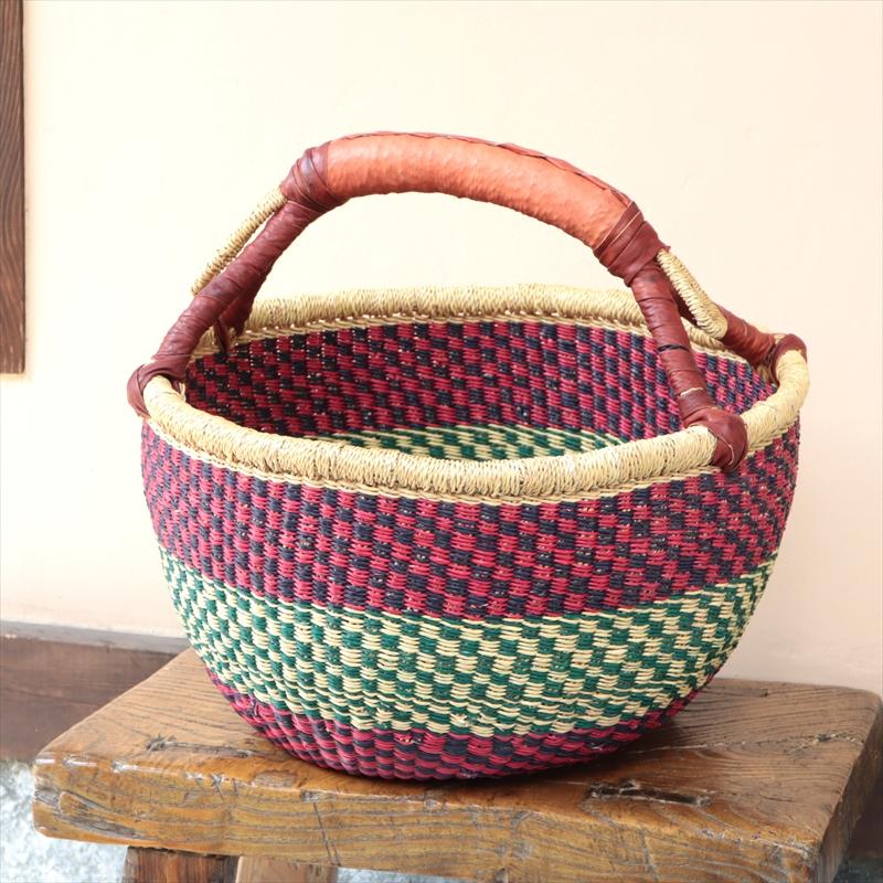 バスケット 4点セット ブルキナファソ ハンドル付きストライプ