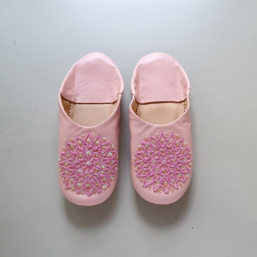 Morocco Babouche バブーシュ ビーズ/ピンク＆ピンク/24cm Moroccan Slippers/革のスリッパ/羊革/モロッコ製 | ブランド登録なし | 01