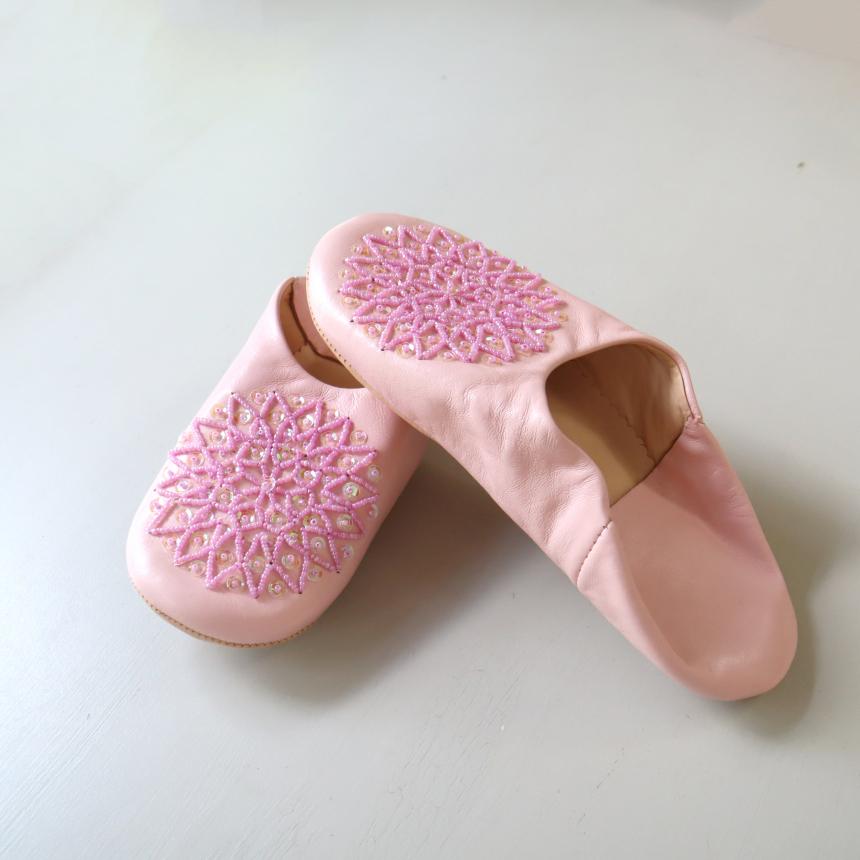 Morocco Babouche バブーシュ ビーズ/ピンク＆ピンク/24cm Moroccan Slippers/革のスリッパ/羊革/モロッコ製 | ブランド登録なし | 02