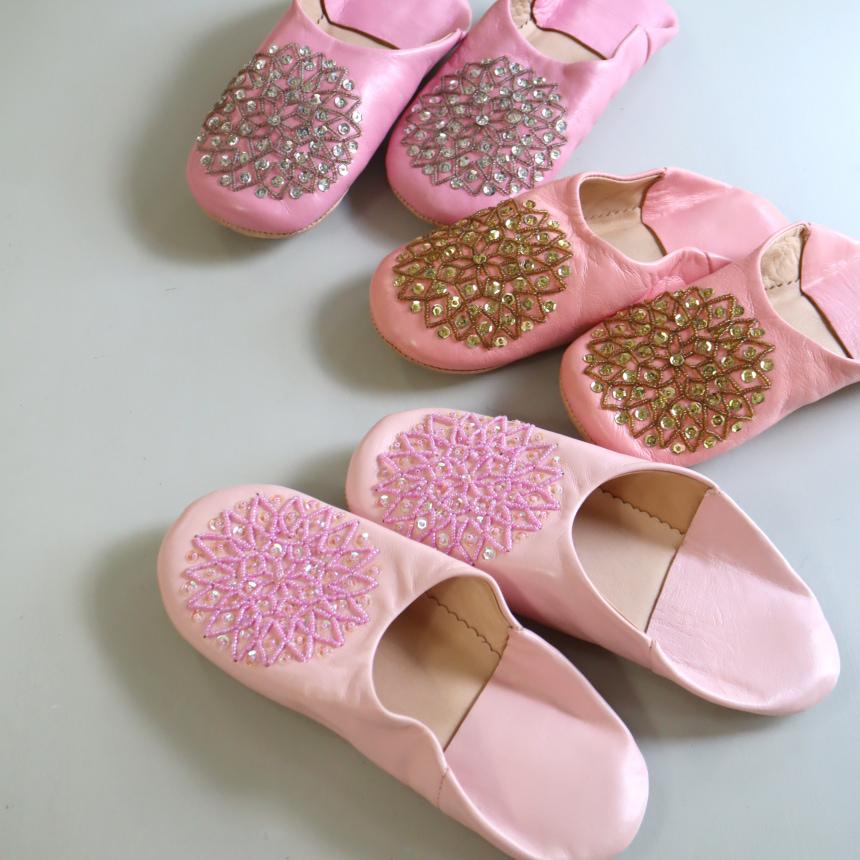 Morocco Babouche バブーシュ ビーズ/ピンク＆ピンク/24cm Moroccan Slippers/革のスリッパ/羊革/モロッコ製 | ブランド登録なし | 03
