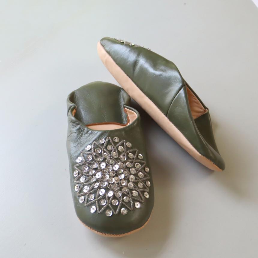 Morocco Babouche バブーシュ ビーズ/オリーブ&シルバー/24cm Moroccan Slippers/革のスリッパ/羊革/モロッコ製し | ブランド登録なし | 02