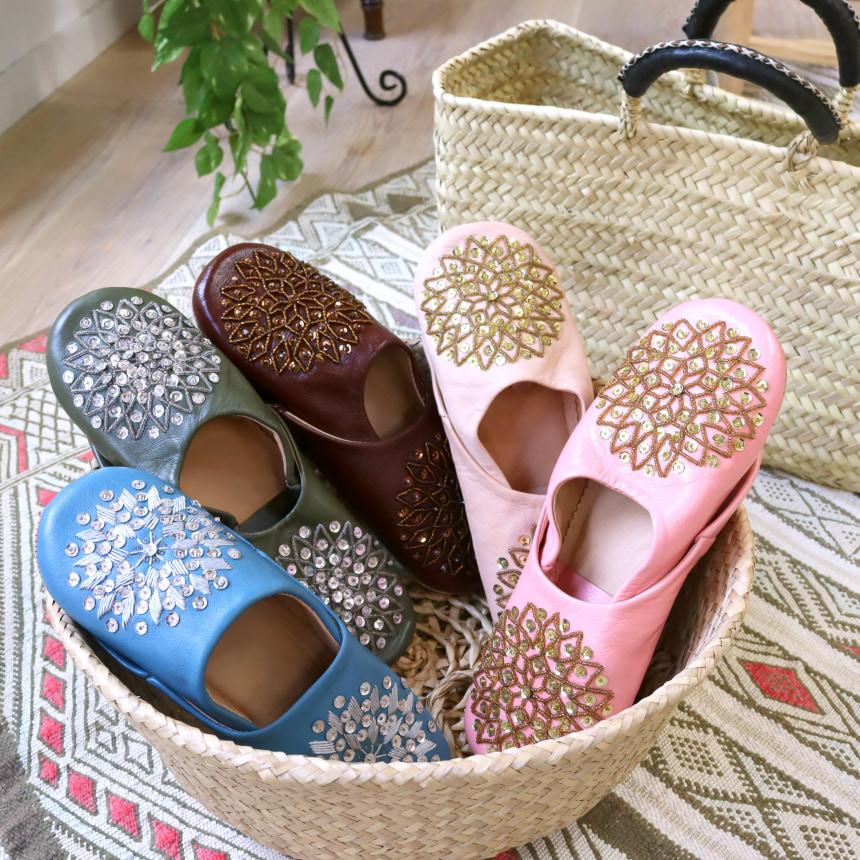 Morocco Babouche バブーシュ ビーズ/オリーブ&シルバー/24cm Moroccan Slippers/革のスリッパ/羊革/モロッコ製し | ブランド登録なし | 03