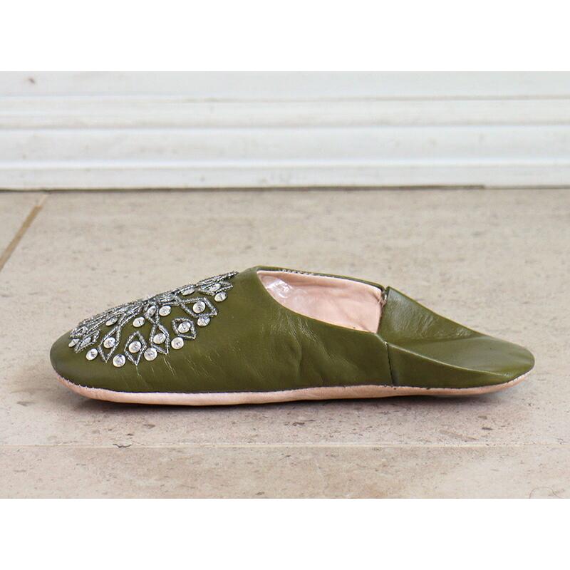 Morocco Babouche バブーシュ ビーズ/オリーブ&シルバー/24cm Moroccan Slippers/革のスリッパ/羊革/モロッコ製し | ブランド登録なし | 04