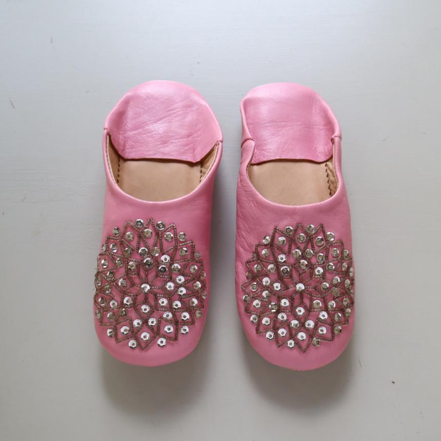 Morocco Babouche バブーシュ ビーズ/ピンク&シルバー/24cm Moroccan Slippers/革のスリッパ/羊革/モロッコ製 | ブランド登録なし | 01