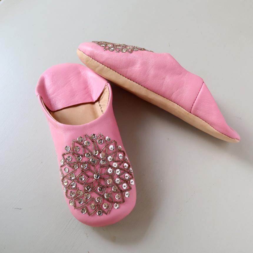 Morocco Babouche バブーシュ ビーズ/ピンク&シルバー/24cm Moroccan Slippers/革のスリッパ/羊革/モロッコ製 | ブランド登録なし | 02