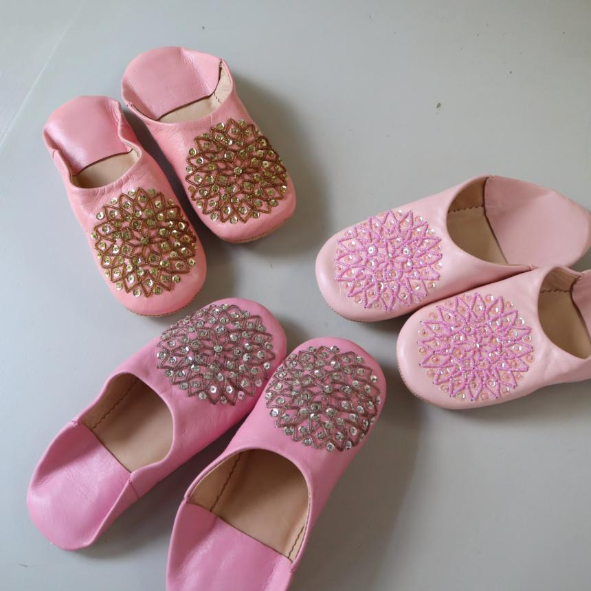 Morocco Babouche バブーシュ ビーズ/ピンク&シルバー/24cm Moroccan Slippers/革のスリッパ/羊革/モロッコ製 | ブランド登録なし | 03