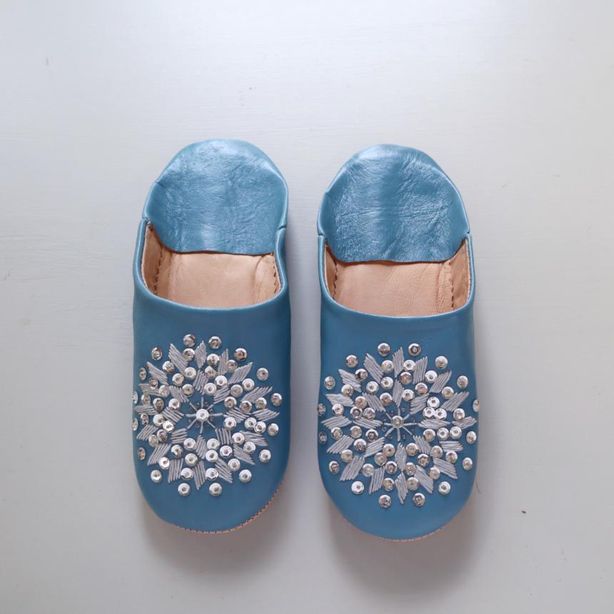 Morocco Babouche バブーシュ　刺 スパンコール/24cm あおぞら＆グレー＆シルバー | ブランド登録なし | 01