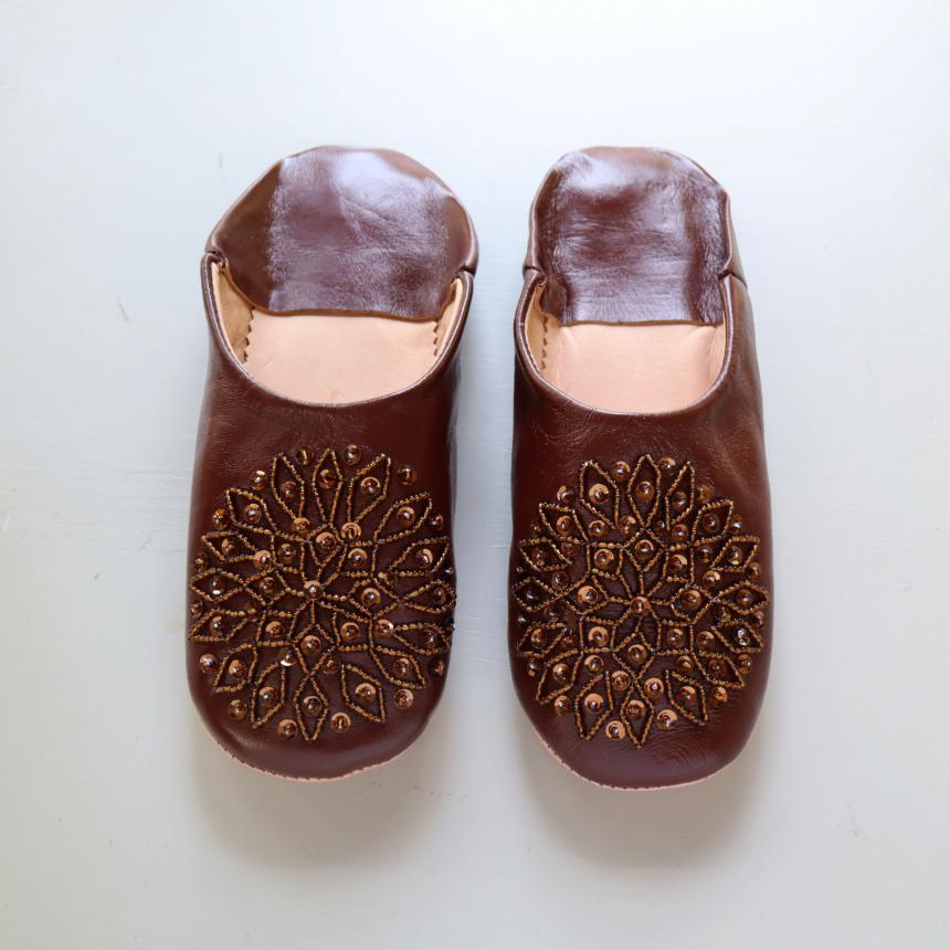 Morocco Babouche バブーシュ スパンコール/ブラウン＆ブラウン/24cm Moroccan Slippers/革のスリッパ/羊革/モロッコ製 | ブランド登録なし | 01